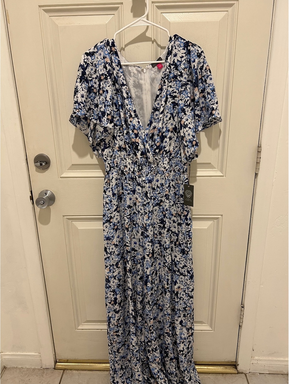 Vince Camuto Rustic Romance floral jumpsuit size L blue NWT